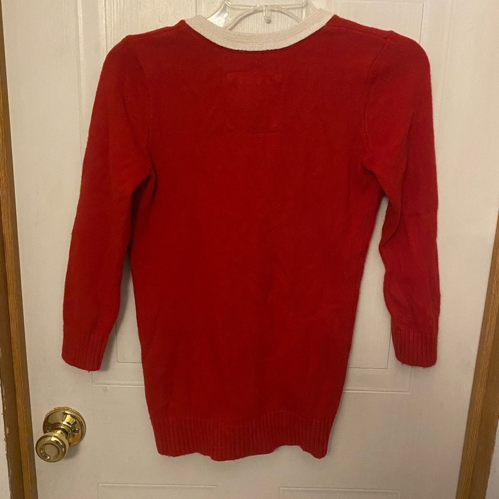 Abercrombie & Fitch Red V-Neck Varsity Cardigan Sweater Y2K - Picture 4 of 10